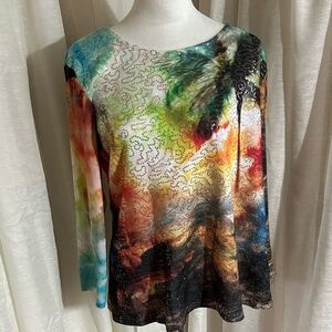 Impulse California tropical, sparkly pullover tunic top